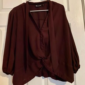 NY&C ( 7th Avenue) Wine Red Front Tie Shirt